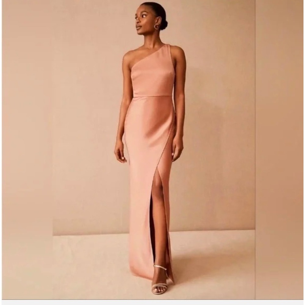 BHLDN One Shoulder Satin Maxi Dress Dusty Rose Copper Formal Gown Size 4